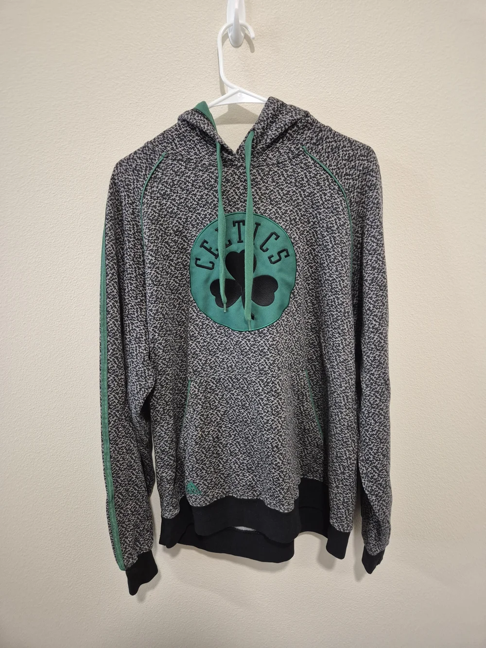 adidas Gray & Green Celtics Pullover Hoodie